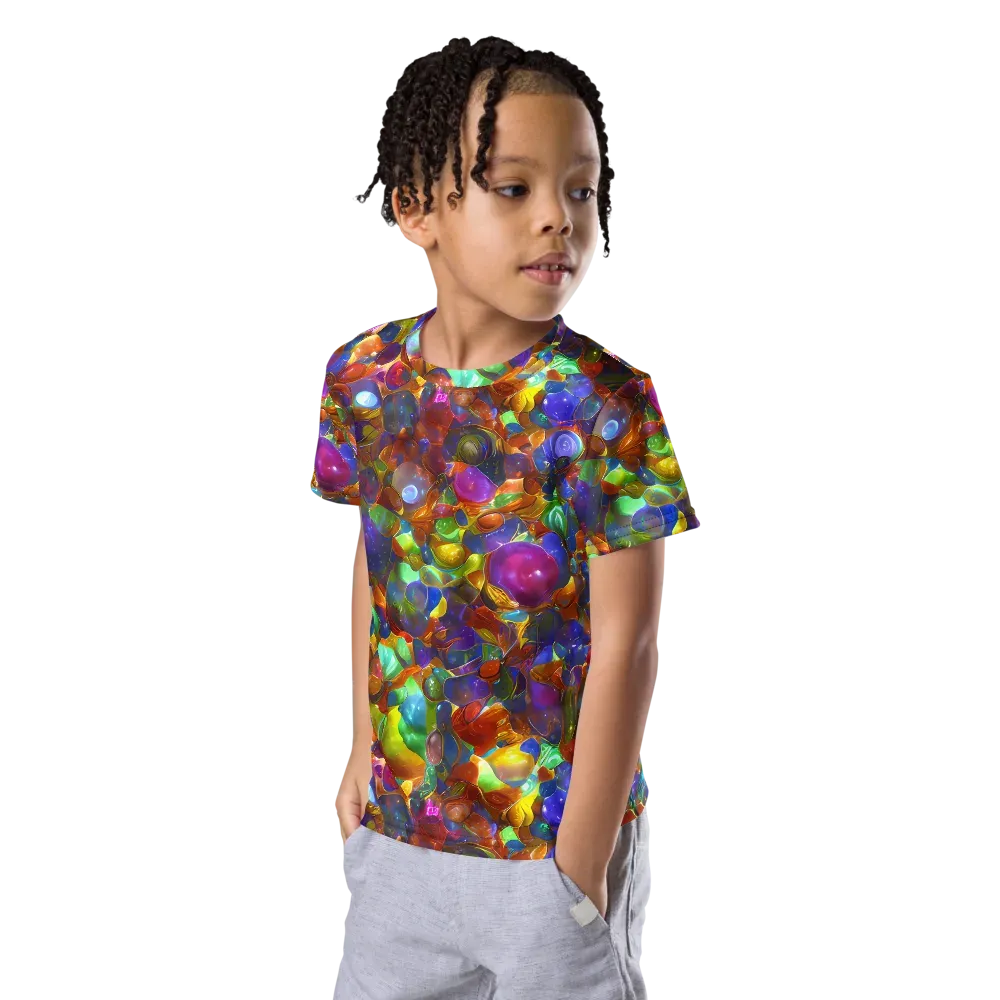 Prismatic Pebble Riot on Kids Crew Neck T-Shirt — Left Front