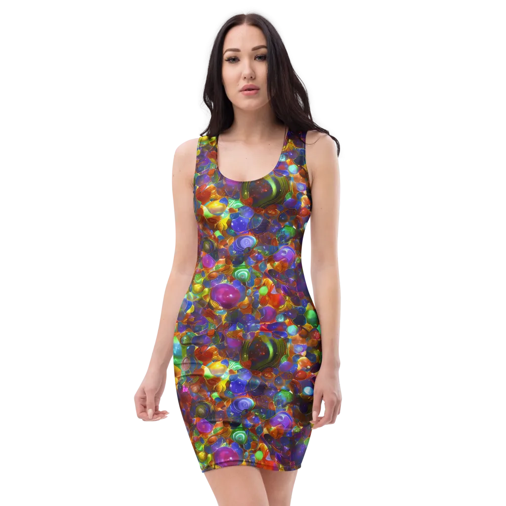 Prismatic Pebble Riot on Bodycon Dress — Front