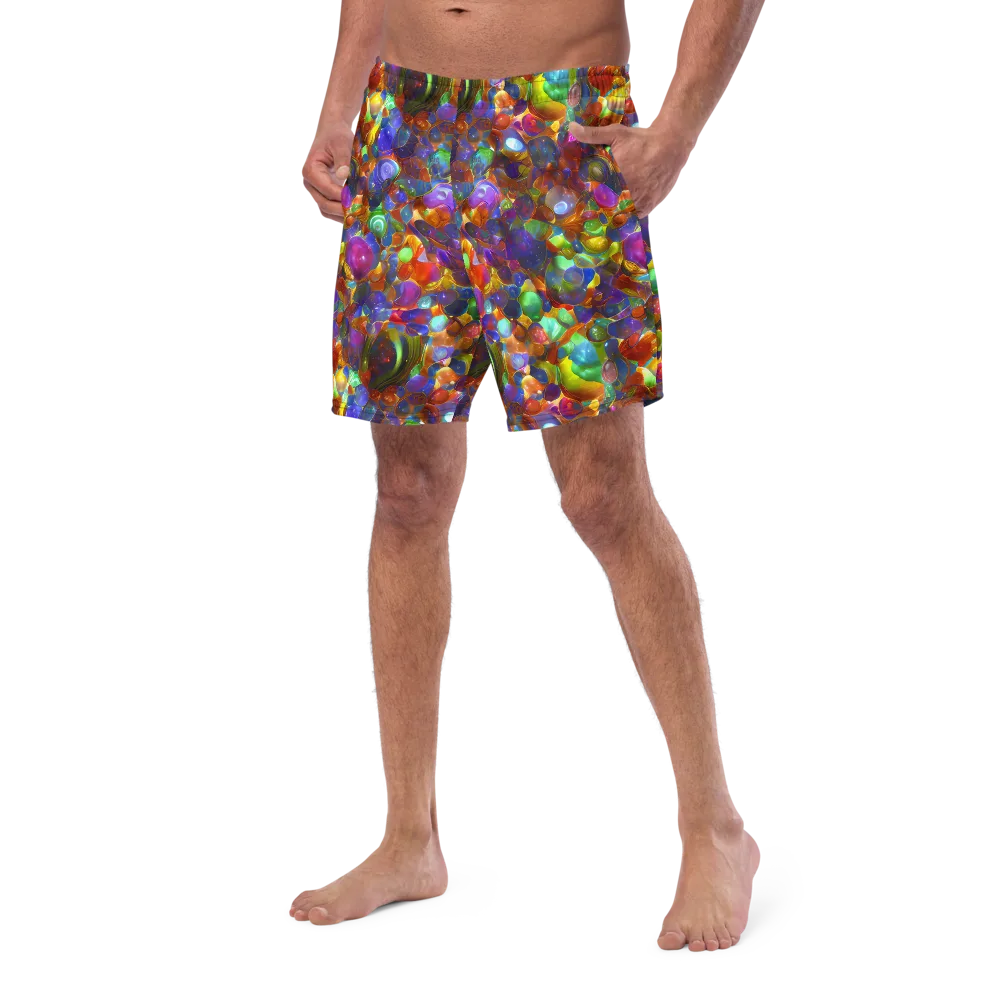 Prismatic Pebble Riot on Swim Trunks — Left Front