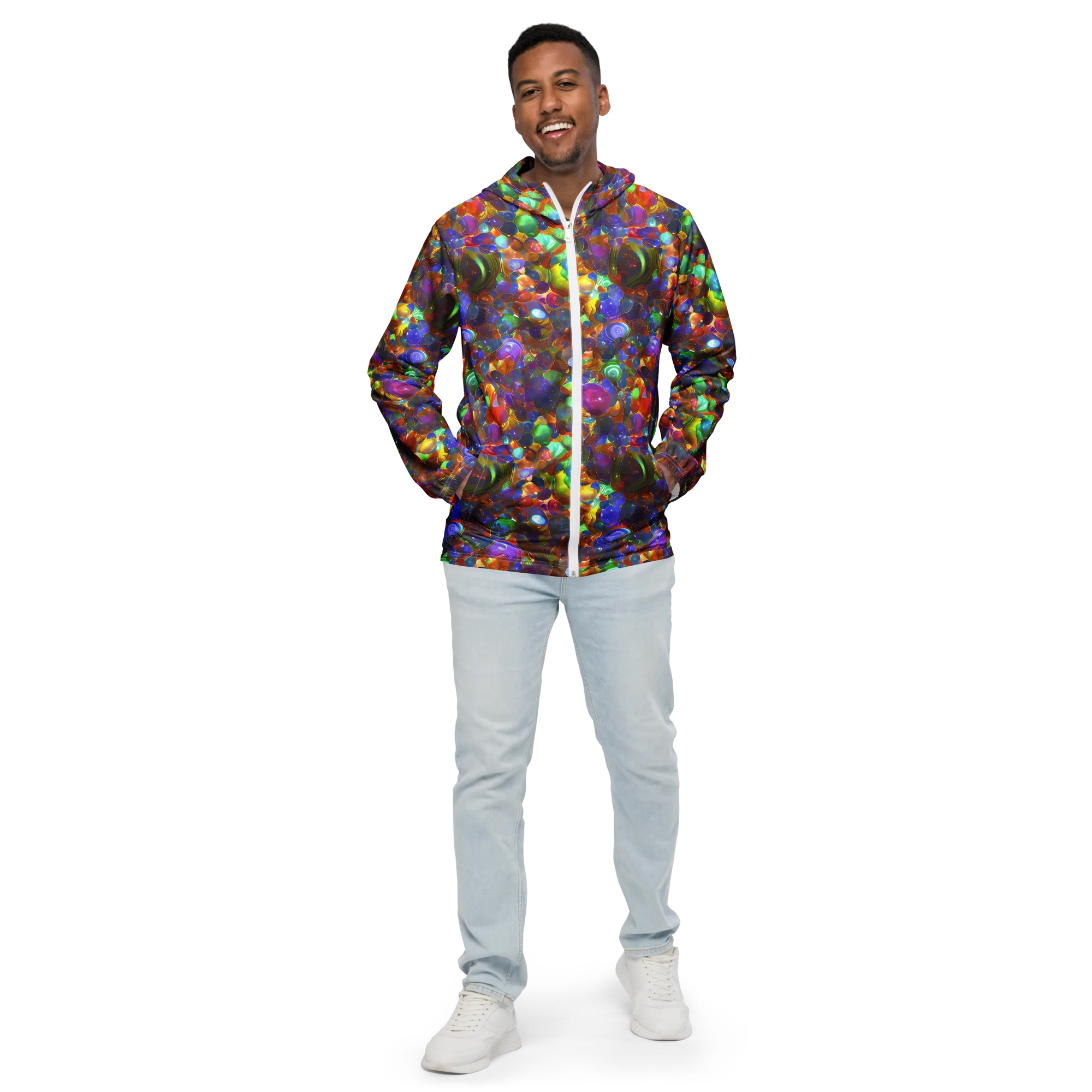 Prismatic Pebble Riot on Men's Windbreaker — Front