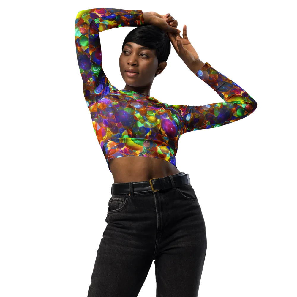 Prismatic Pebble Riot on Long Sleeve Crop Top — Front