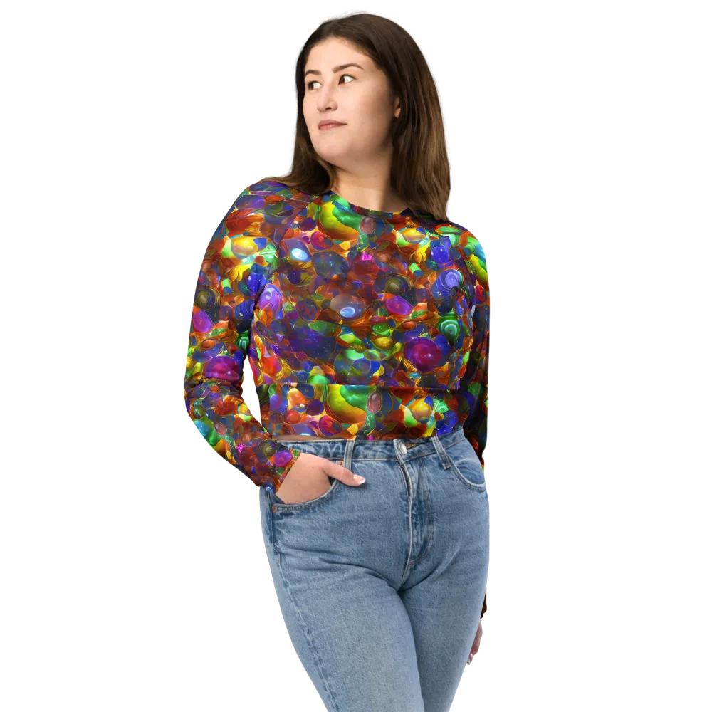 Prismatic Pebble Riot on Long Sleeve Crop Top — Front