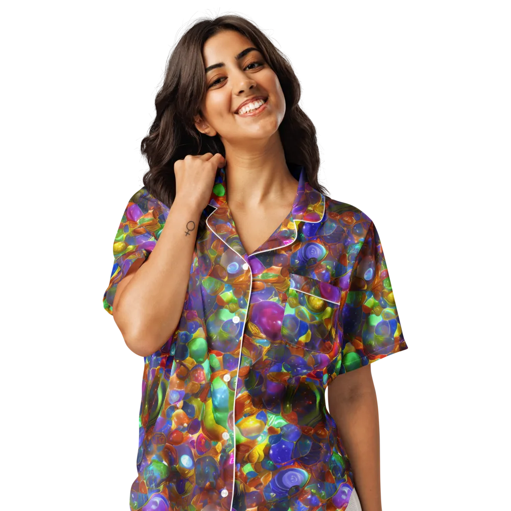 Prismatic Pebble Riot on Women's Short Sleeve Pajama Top — Front