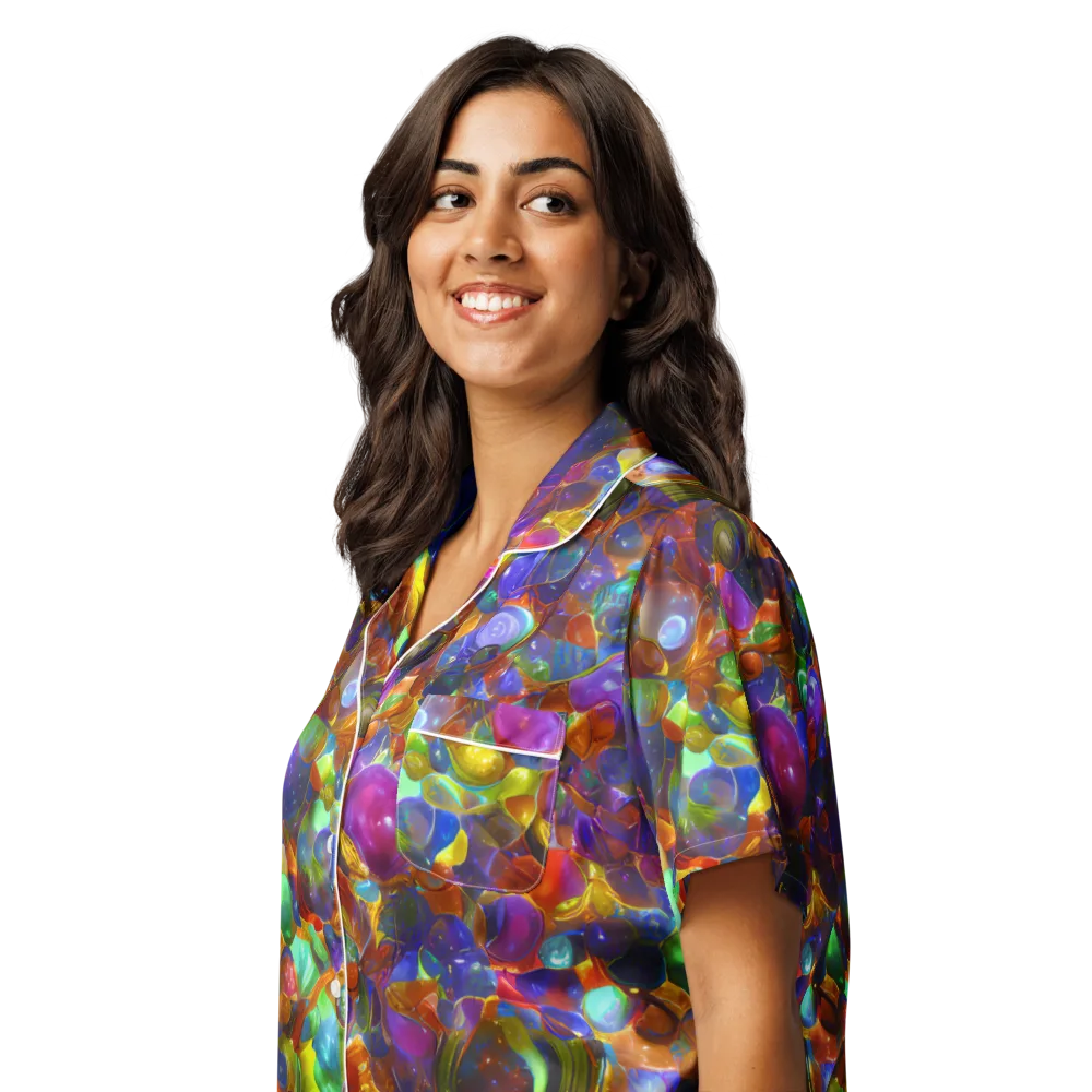 Prismatic Pebble Riot on Women's Short Sleeve Pajama Top — Left Front