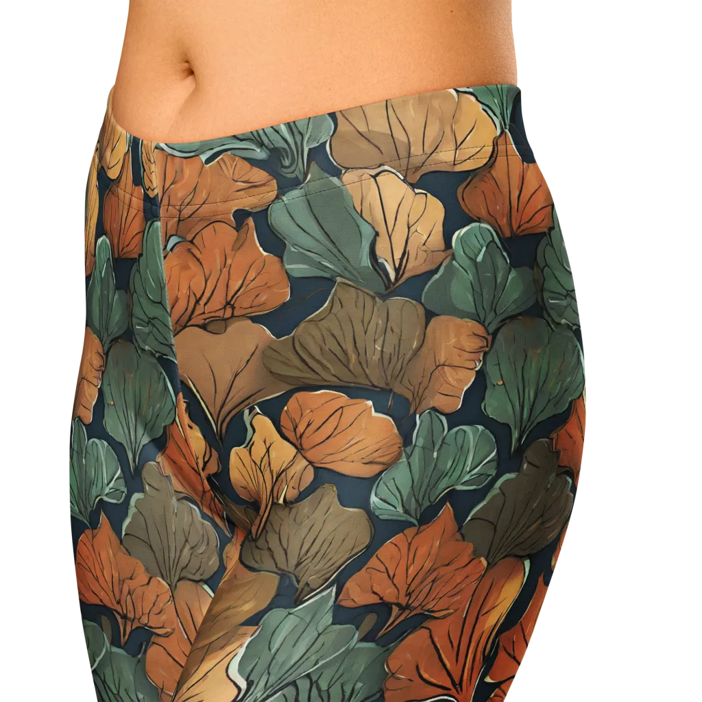 Midnight Foliage on Capri Leggings — Zoomed-in