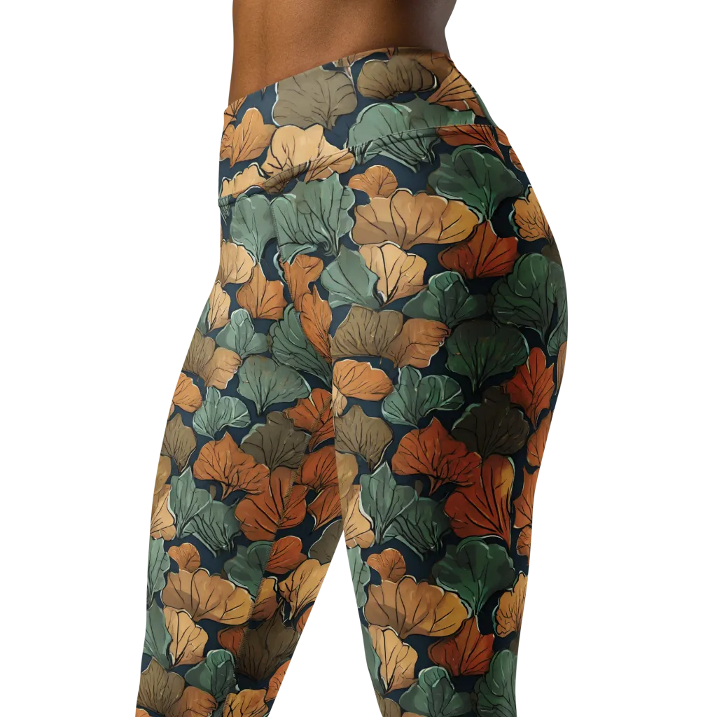 Midnight Foliage on Yoga Leggings — Left Front