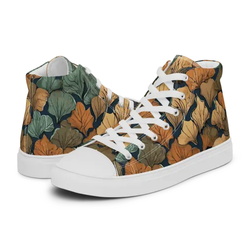 Midnight Foliage on a Men's High Top Canvas Shoes