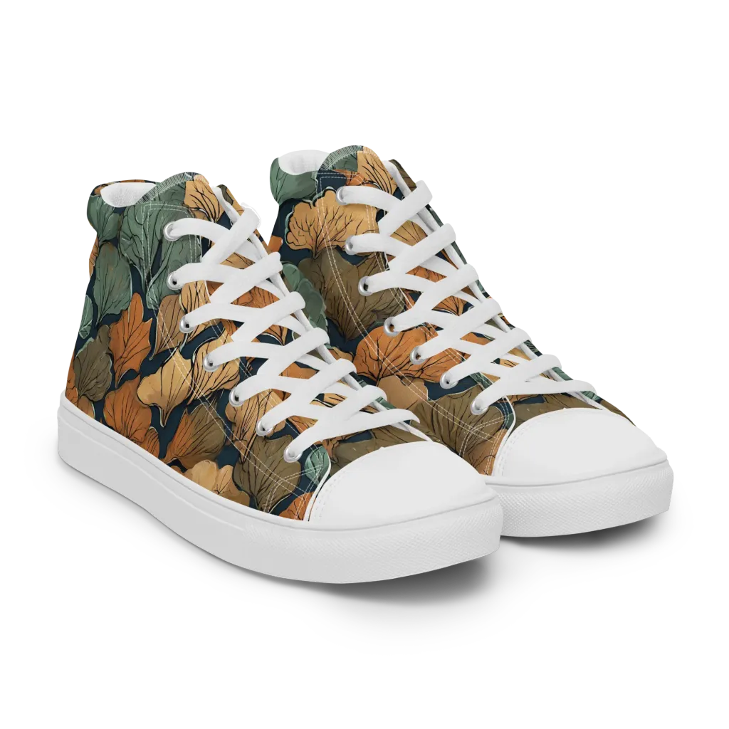 Midnight Foliage on Women's High Top Canvas Shoes — Right Front