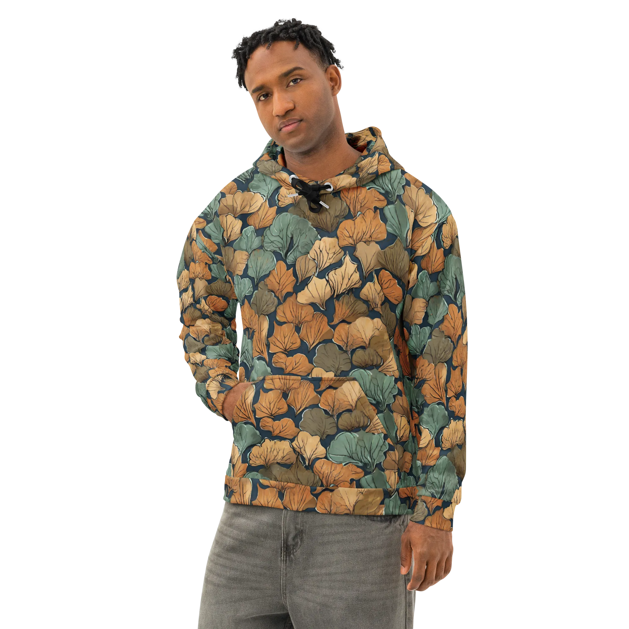 Midnight Foliage on Cotton Hoodie — Left Front