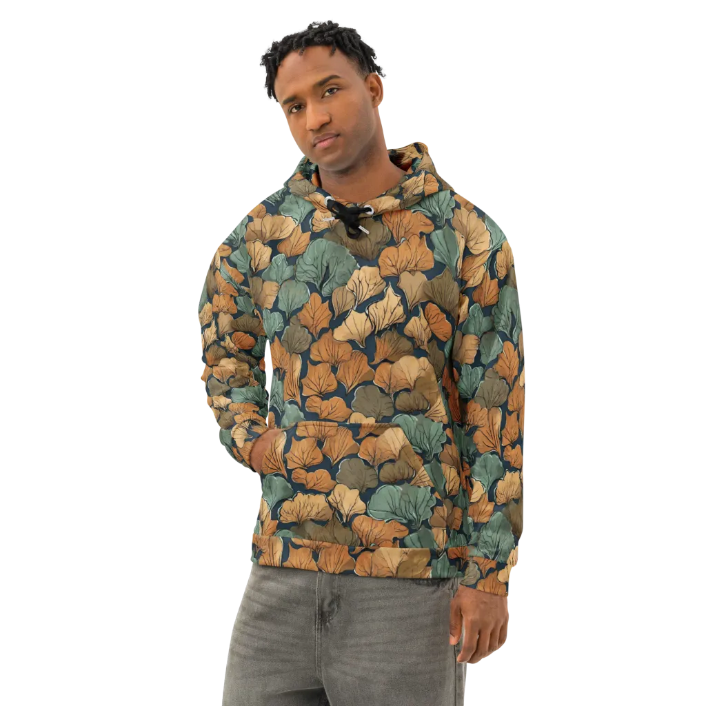 Midnight Foliage on Cotton Hoodie — Left Front
