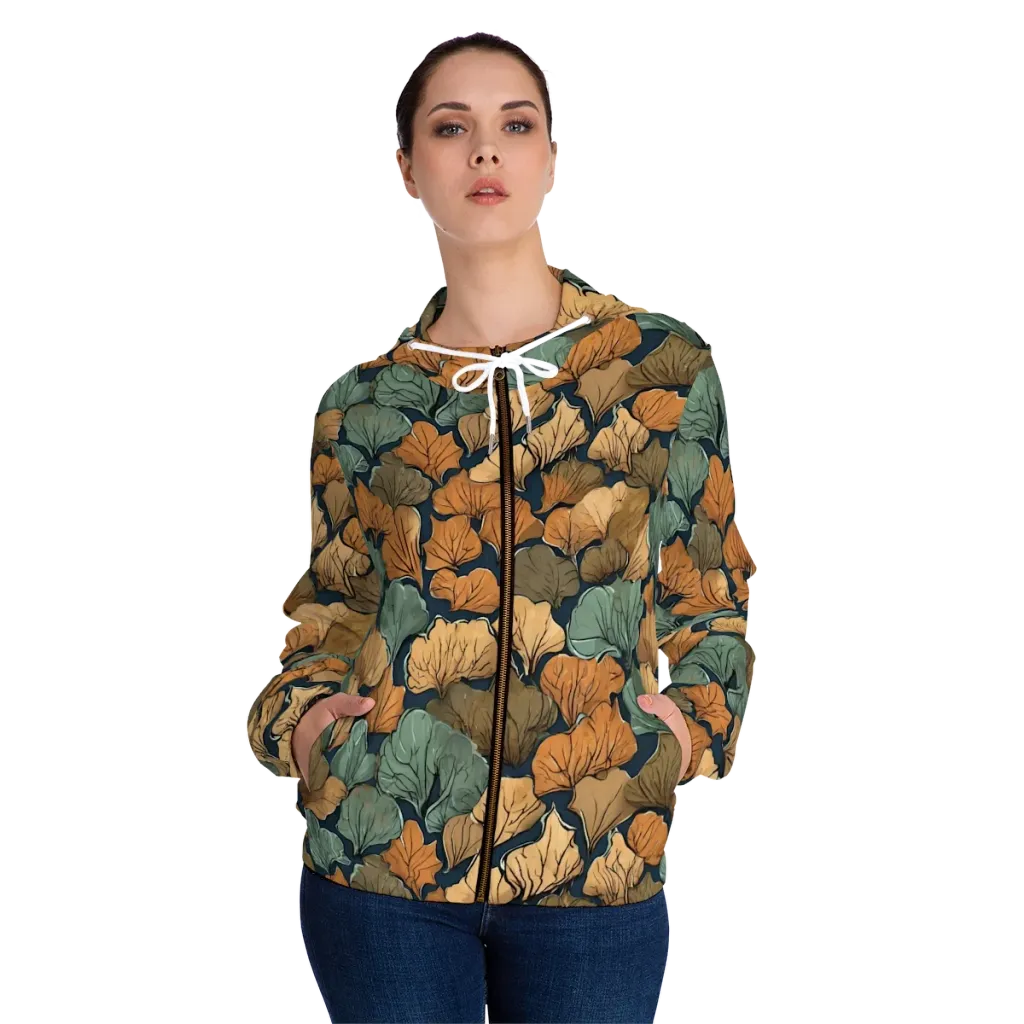Midnight Foliage on Women's Full-Zip Hoodie — Front On Person