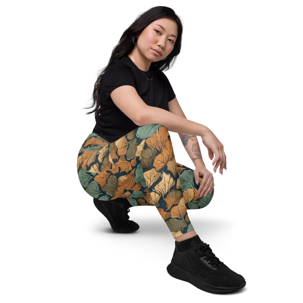 Midnight Foliage on Leggings with Pockets — Right Front