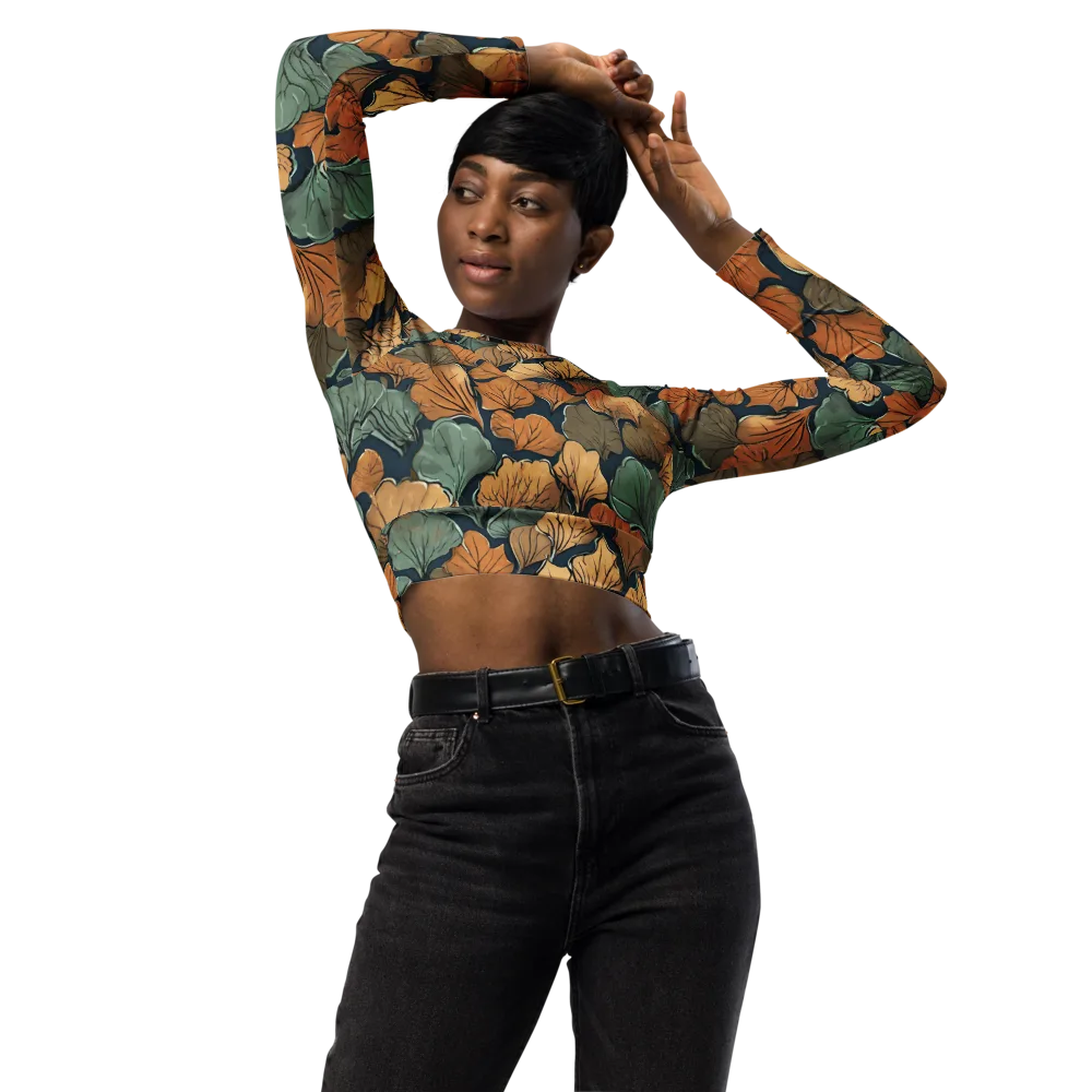 Midnight Foliage on Long Sleeve Crop Top — Front
