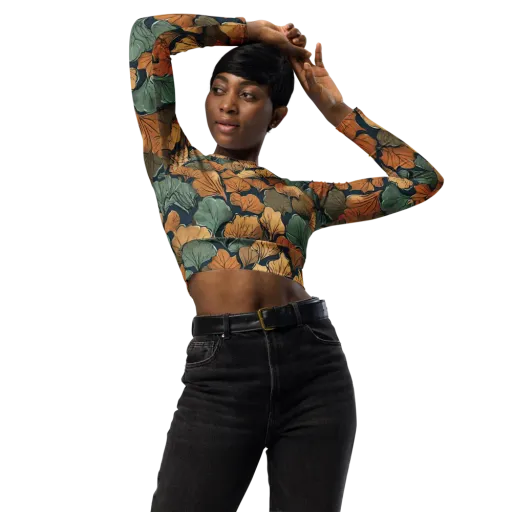 Midnight Foliage on a Long Sleeve Crop Top