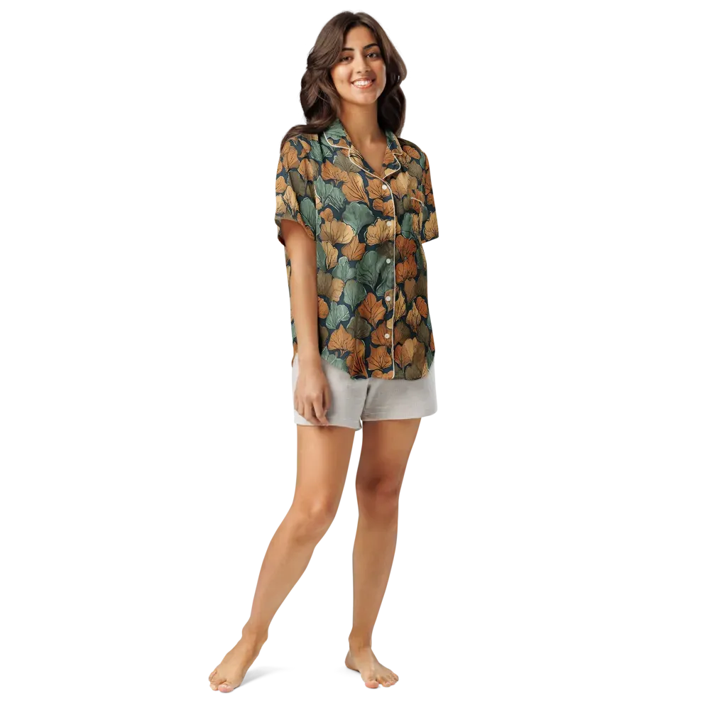 Midnight Foliage on Women's Short Sleeve Pajama Top — Front