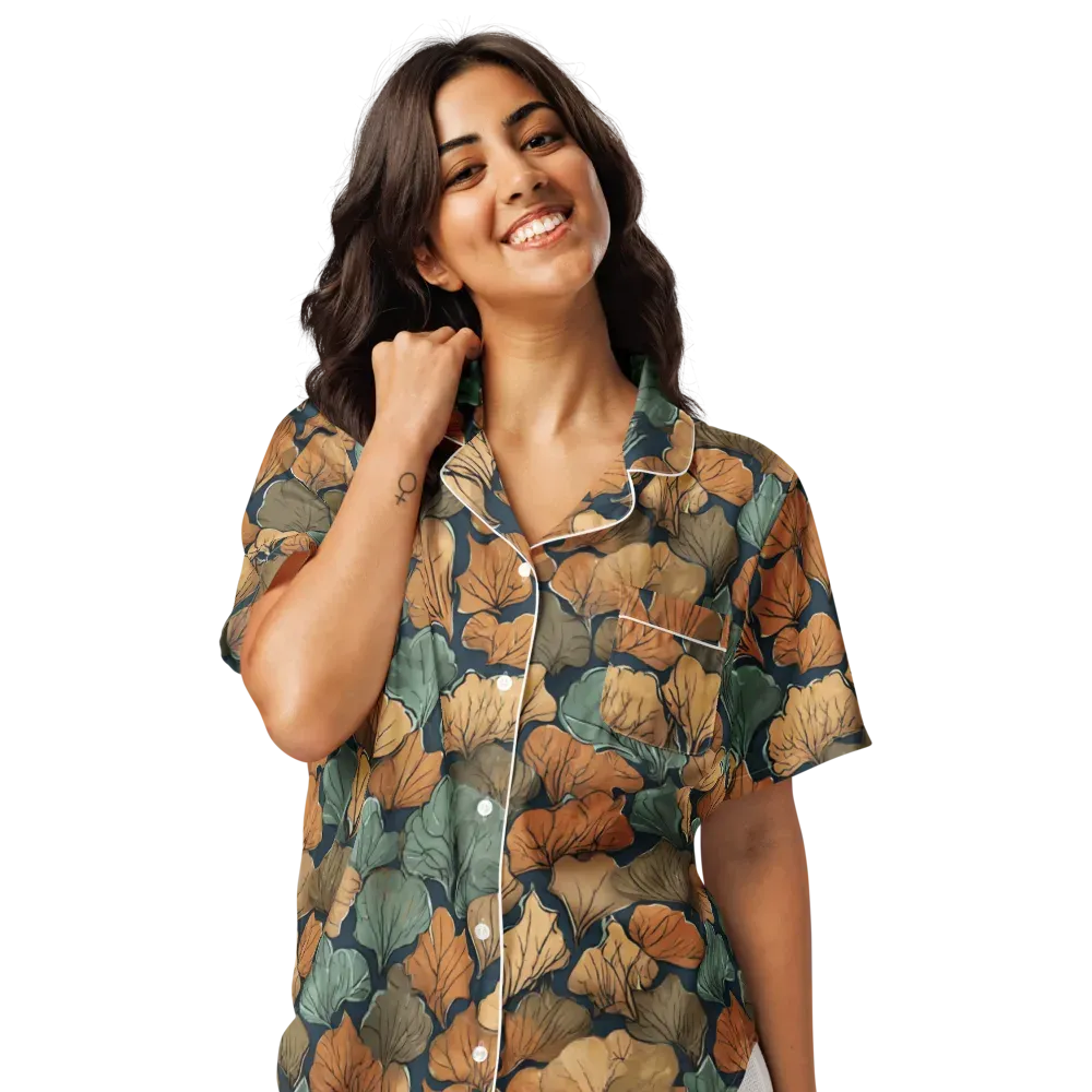 Midnight Foliage on Women's Short Sleeve Pajama Top — Front