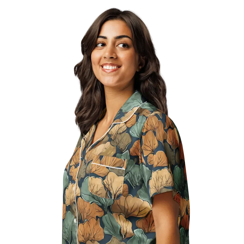 Midnight Foliage on Women's Short Sleeve Pajama Top — Left Front