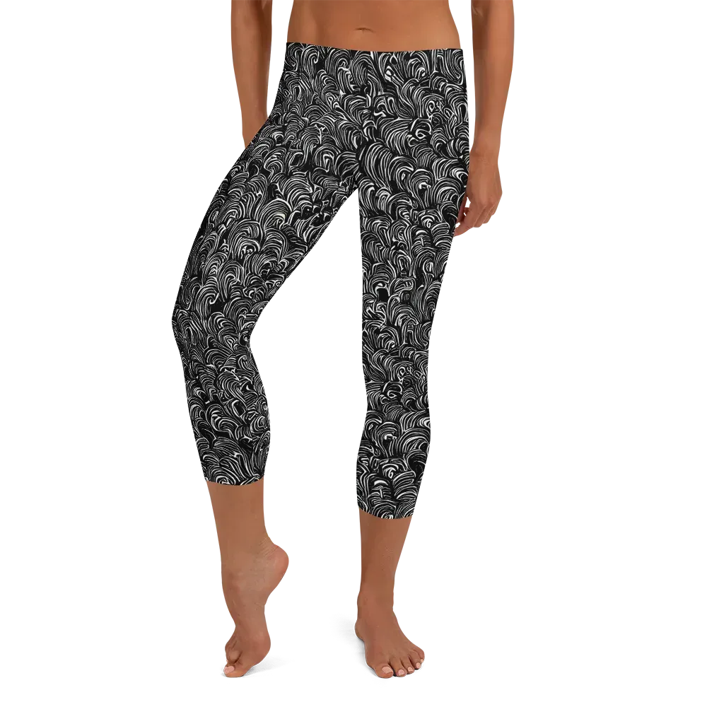 Midnight Feather on Capri Leggings — Front