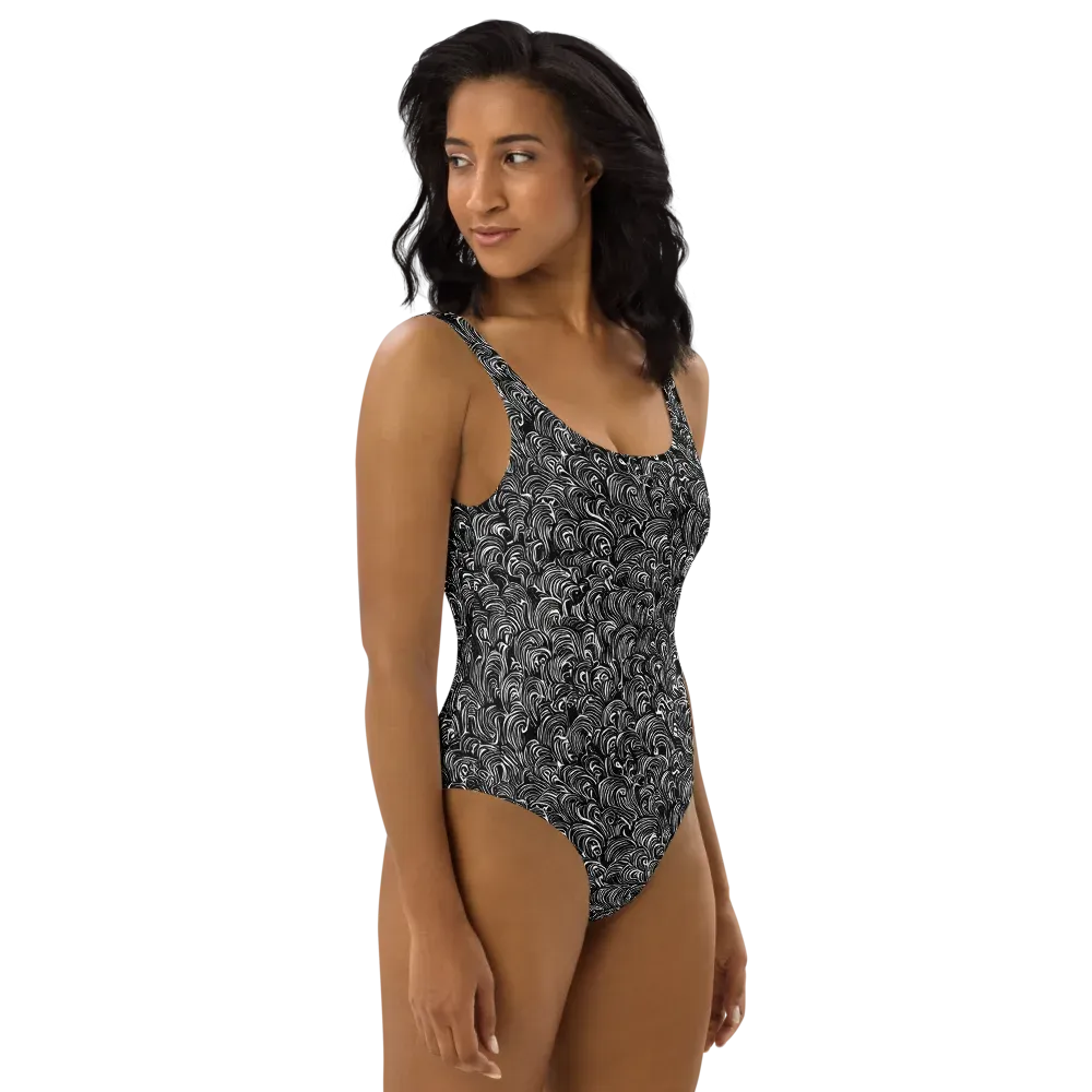 Midnight Feather on One-Piece Swimsuit — Right
