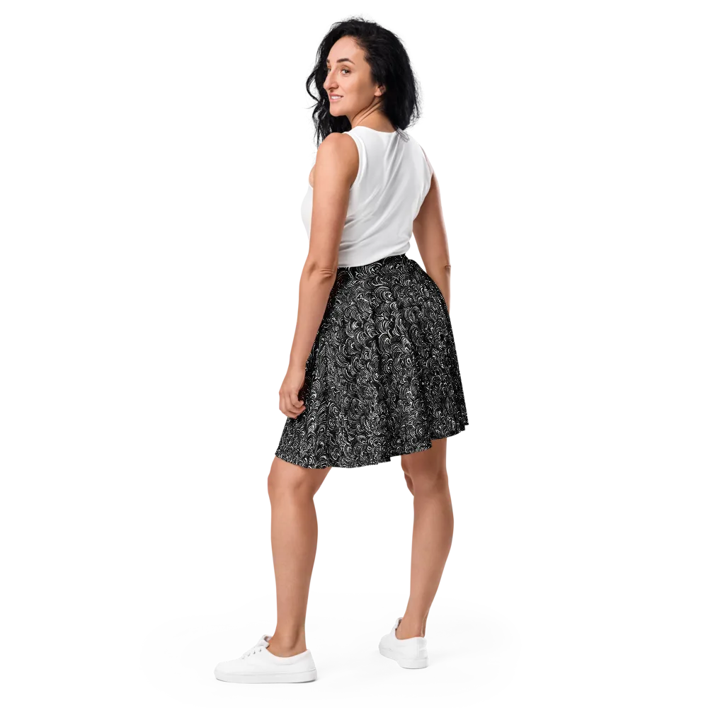 Midnight Feather on Skater Skirt — Back