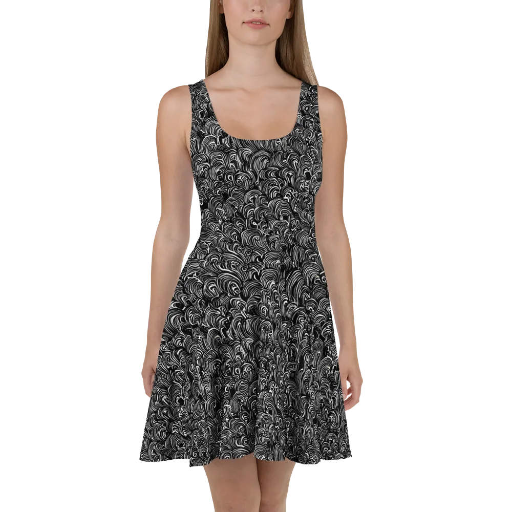 Midnight Feather on Skater Dress — Front