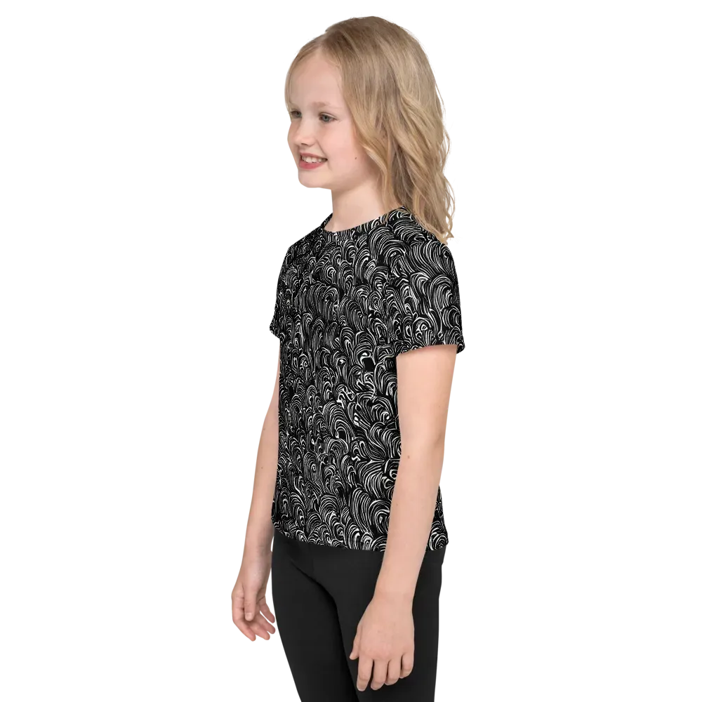 Midnight Feather on Kids Crew Neck T-Shirt — Left