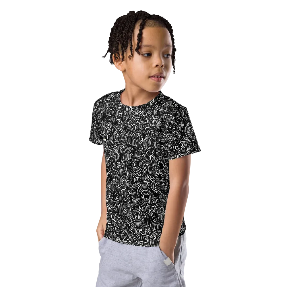 Midnight Feather on Kids Crew Neck T-Shirt — Left Front