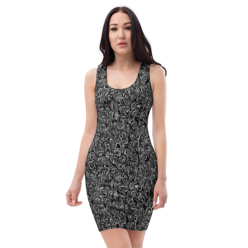 Midnight Feather on Bodycon Dress — Front