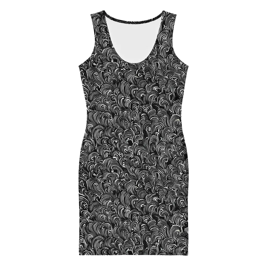 Midnight Feather on Bodycon Dress — Front