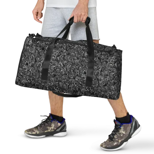 Midnight Feather on a Duffle Bag