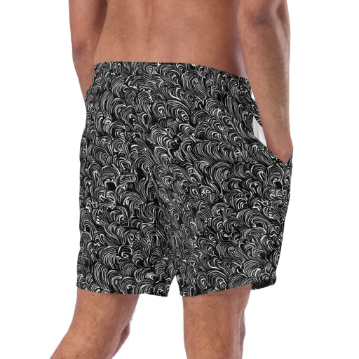 Midnight Feather on a Swim Trunks