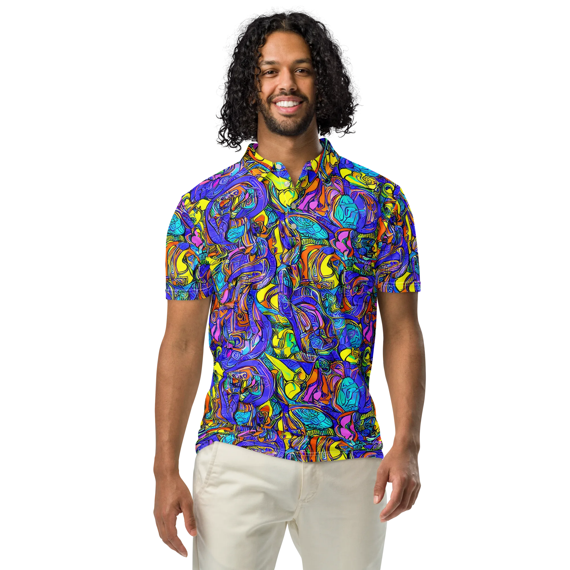 Electric Opulence on Men's Slim Fit Polo Shirt — Front