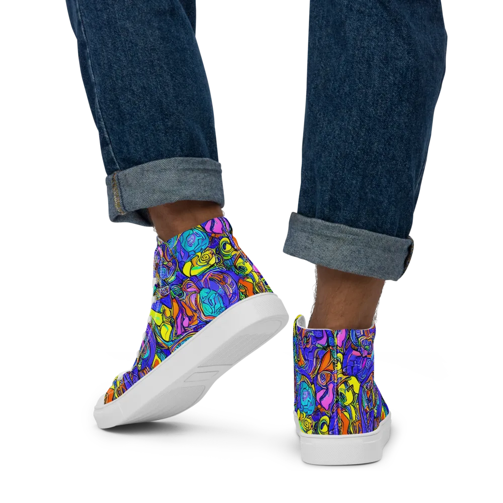 Electric Opulence on Men's High Top Canvas Shoes — Back