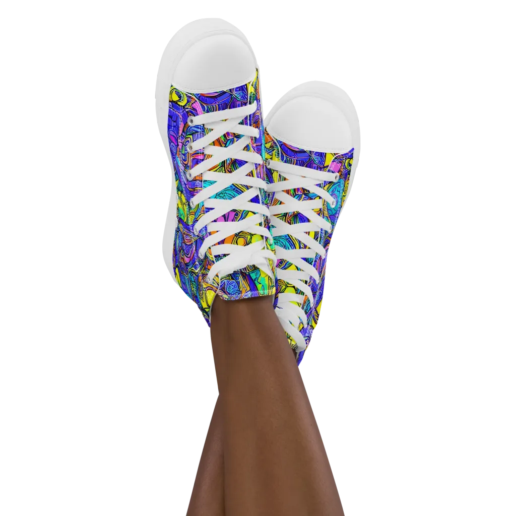 Electric Opulence on Women's High Top Canvas Shoes — Front