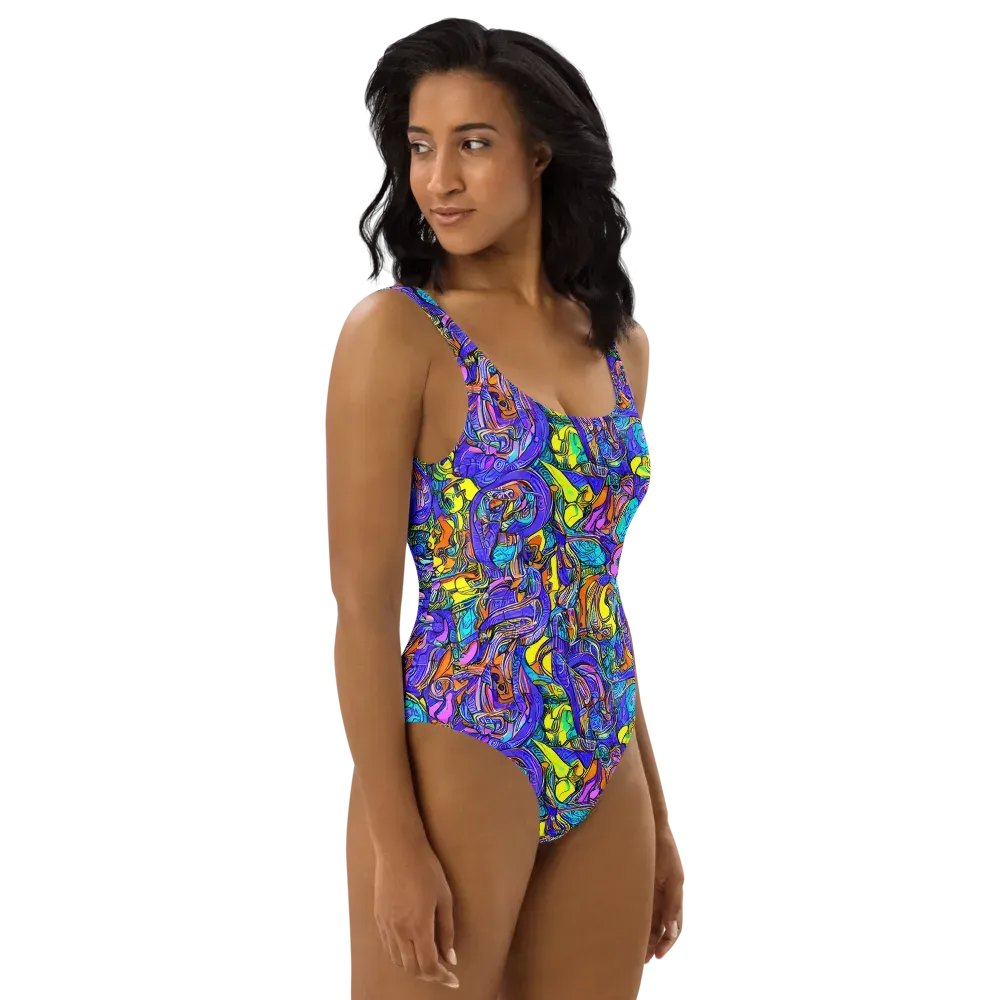 Electric Opulence on One-Piece Swimsuit — Right