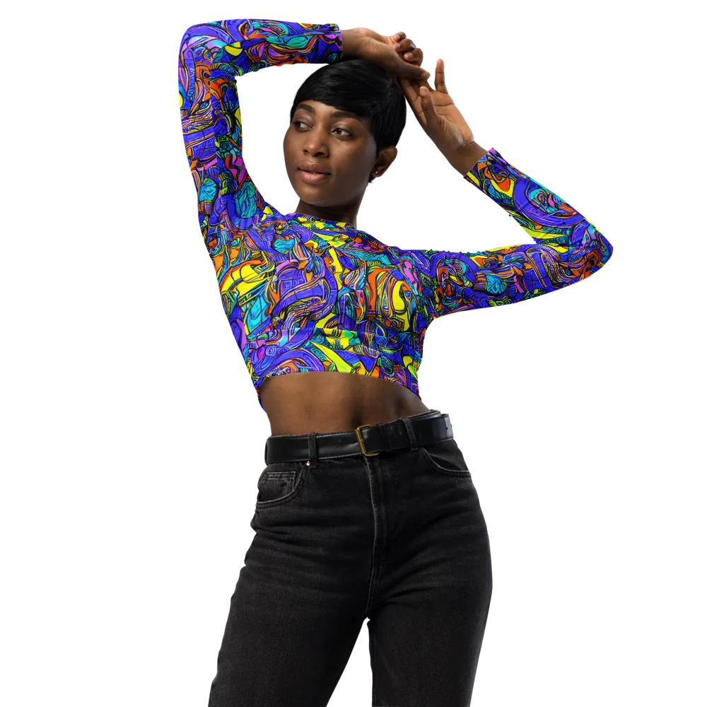 Electric Opulence on Long Sleeve Crop Top — Front