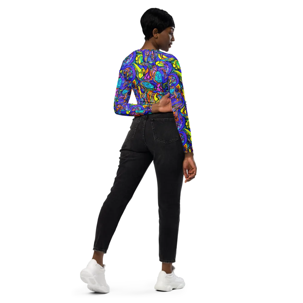 Electric Opulence on Long Sleeve Crop Top — Right Back