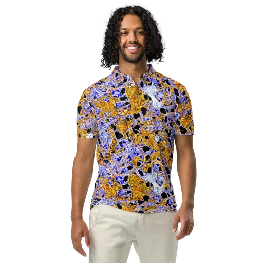 Cobalt Conflagration on a Men's Slim Fit Polo Shirt