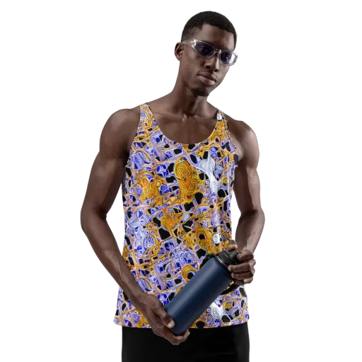 Cobalt Conflagration on a Men's Tank Top