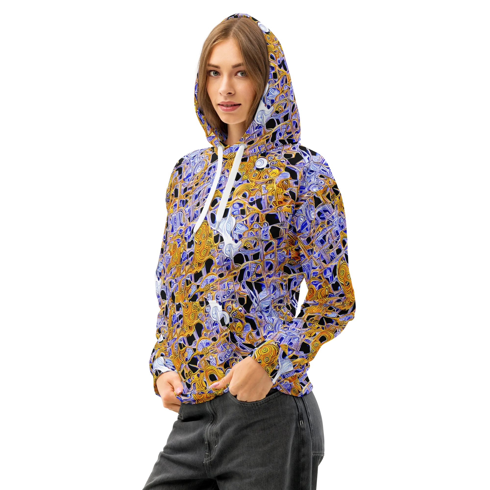 Cobalt Conflagration on Cotton Hoodie — Left Front