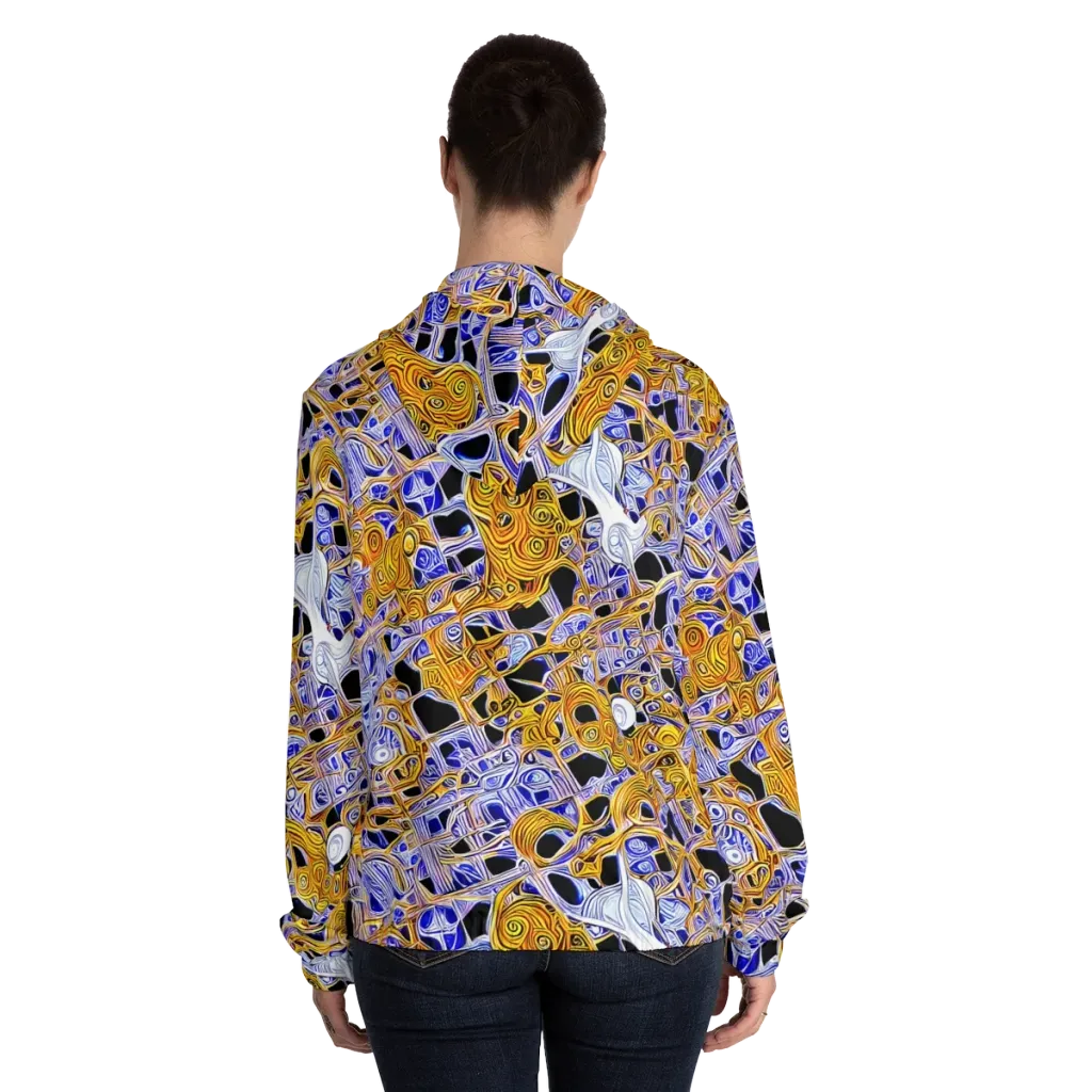 Cobalt Conflagration on Women's Full-Zip Hoodie — Back On Person