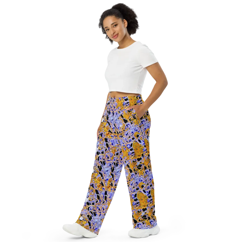 Cobalt Conflagration on Wide-Leg Pants — Left Front