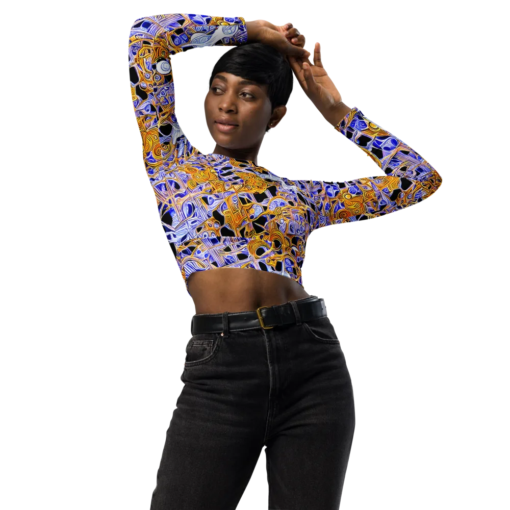 Cobalt Conflagration on Long Sleeve Crop Top — Front