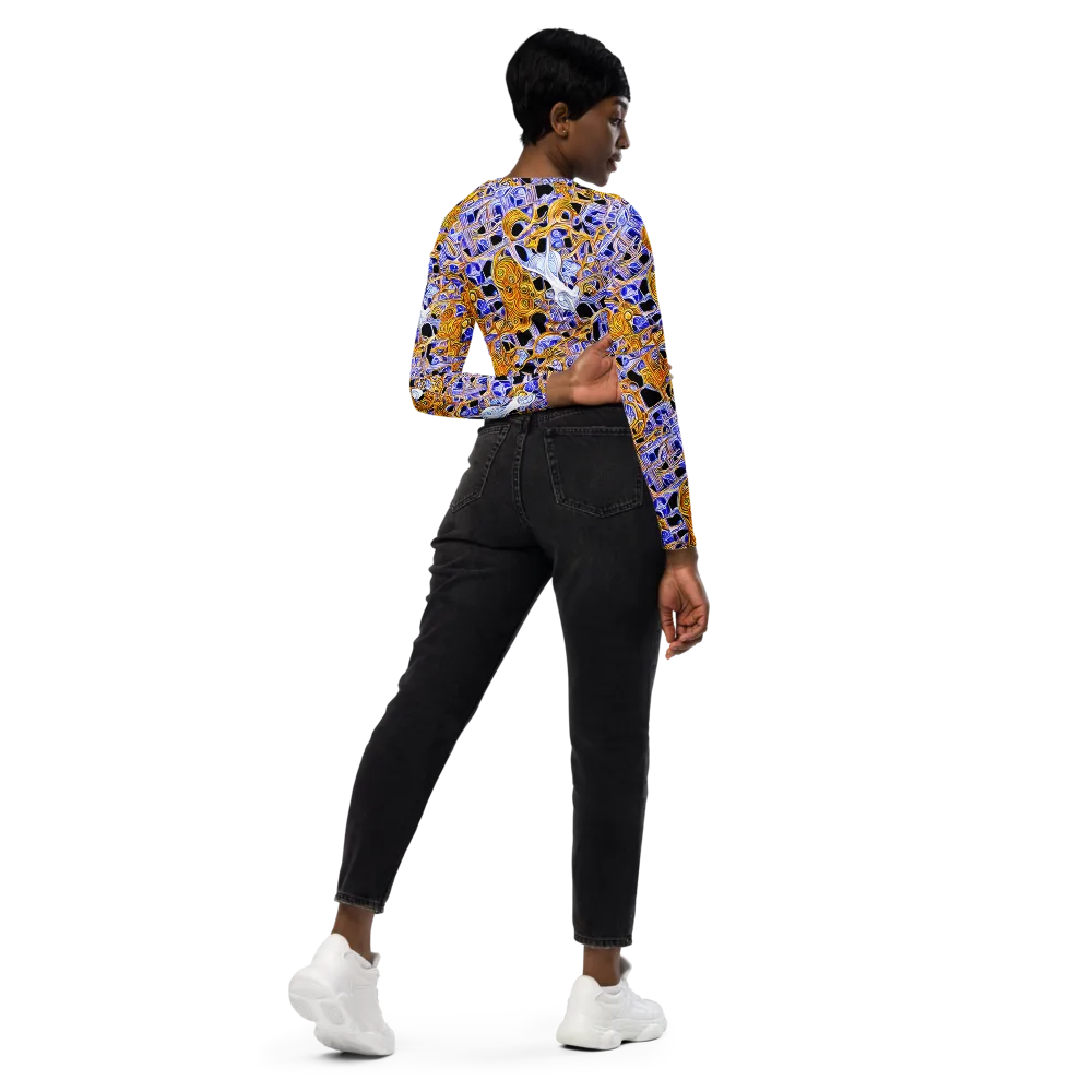 Cobalt Conflagration on Long Sleeve Crop Top — Right Back