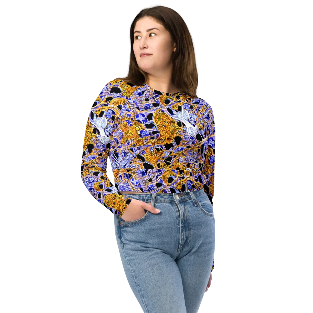 Cobalt Conflagration on Long Sleeve Crop Top — Front