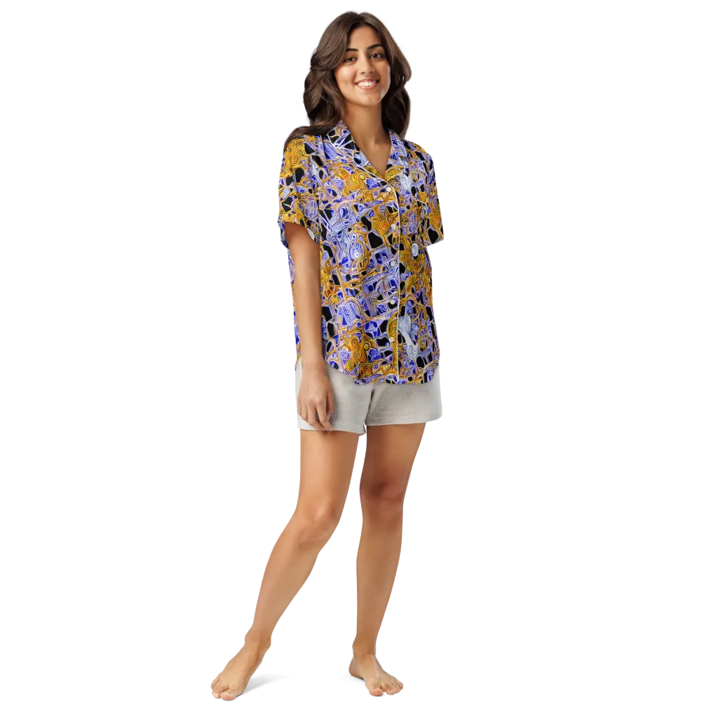 Cobalt Conflagration on Women's Short Sleeve Pajama Top — Front