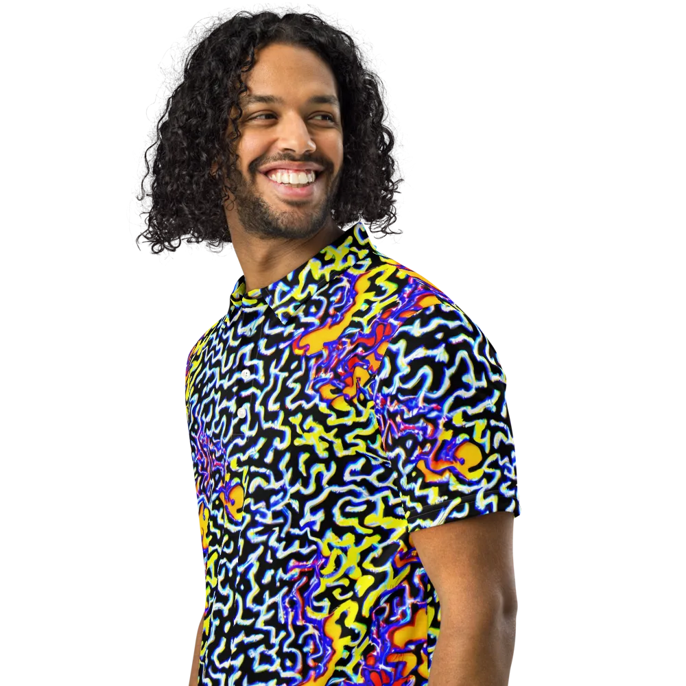 Acid Script on Men's Slim Fit Polo Shirt — Left Front