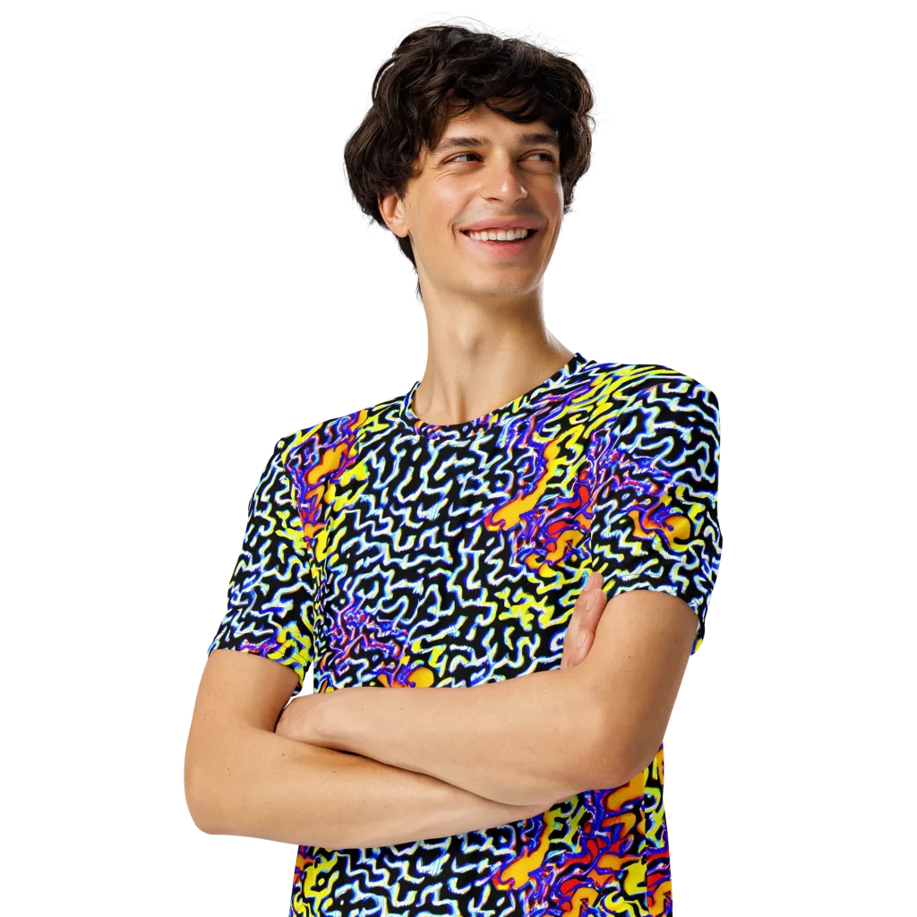 Acid Script on Men's Crew Neck T-Shirt — Left Front