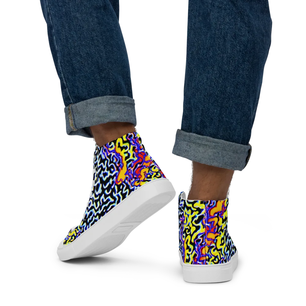 Acid Script on Men's High Top Canvas Shoes — Back