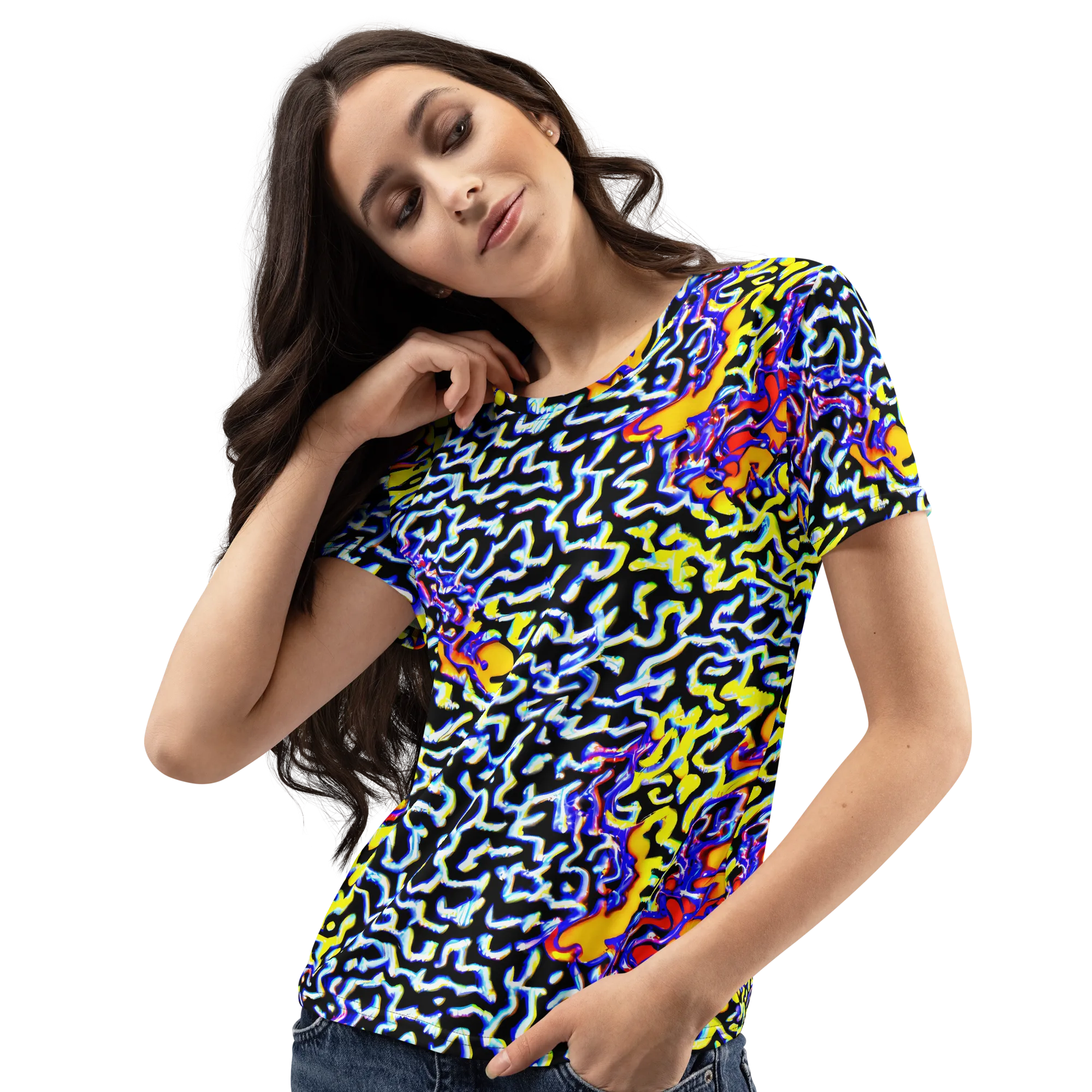 Acid Script on Women's Crew Neck T-Shirt — Left Front